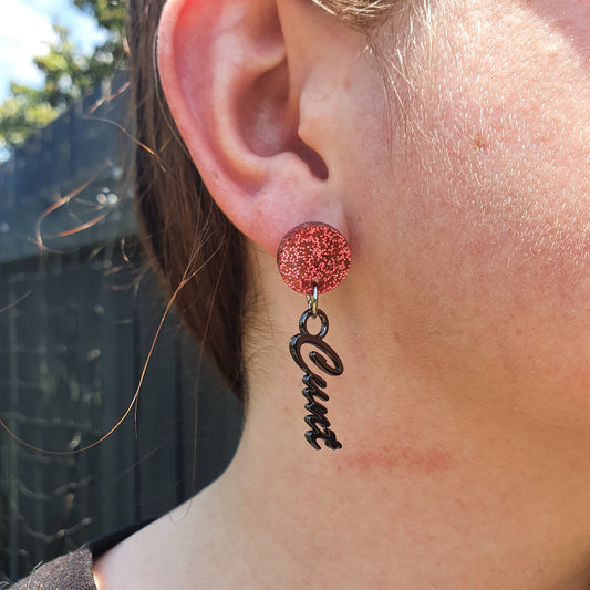 Glitter Pink & Black Cunty Drop Earrings