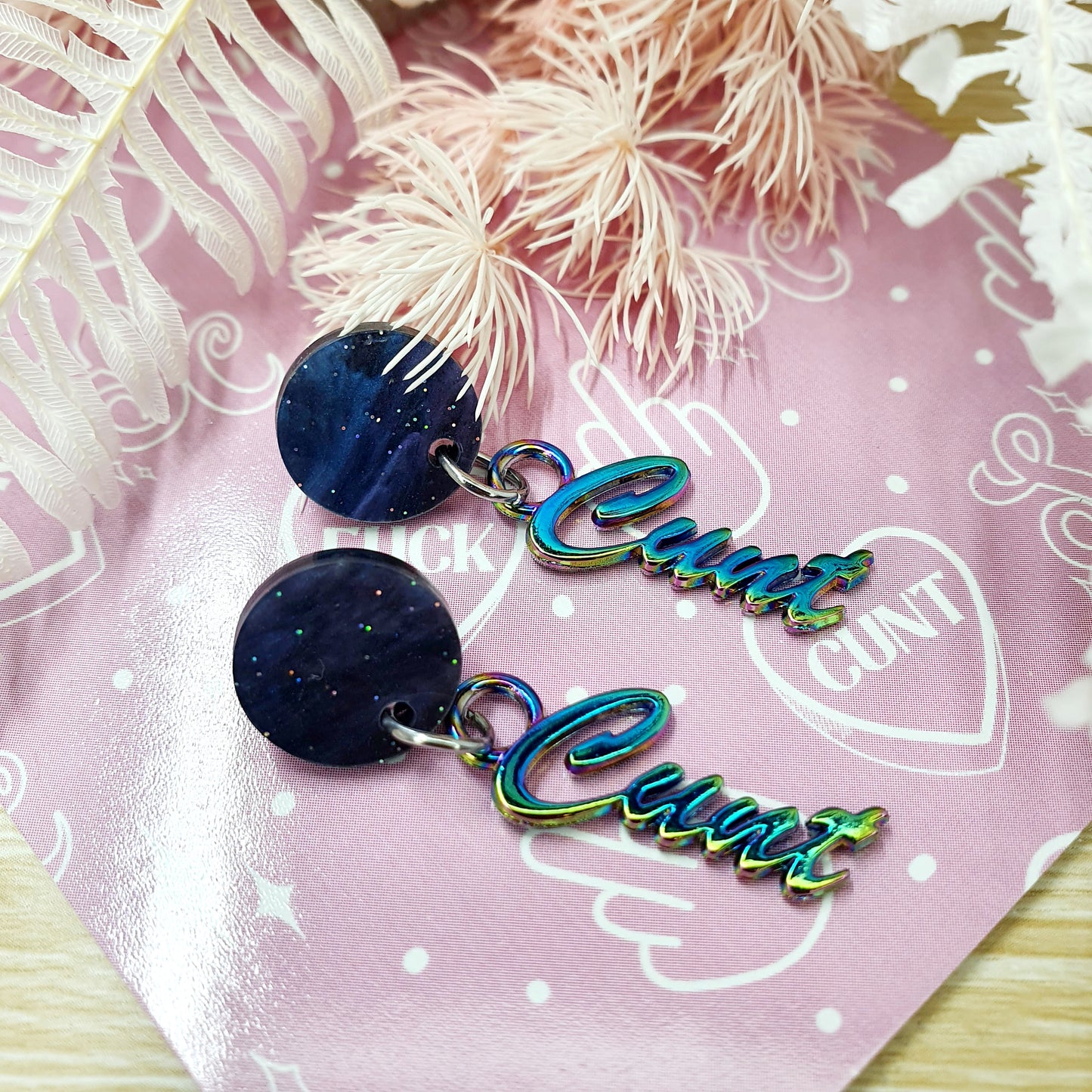 Purple Galaxy & Rainbow Cunty Drop Earrings
