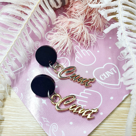 Matte Black & Gold Cunty Drop Earrings