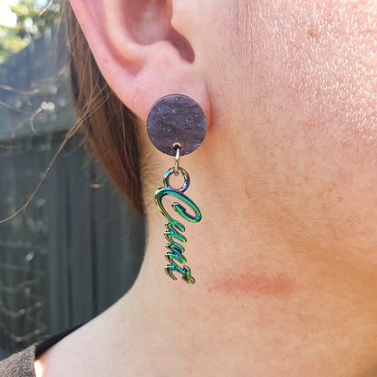 Purple Galaxy & Rainbow Cunty Drop Earrings