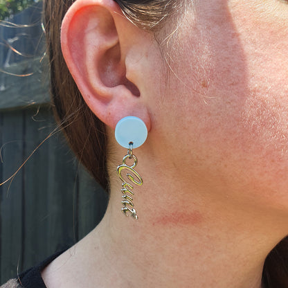 Pastel Blue & Silver Cunty Drop Earrings