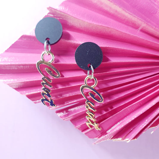 Matte Black & Gold Cunty Drop Earrings