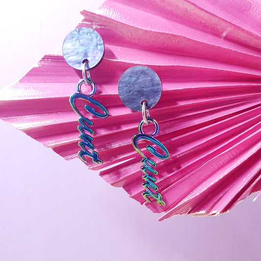 Purple Galaxy & Rainbow Cunty Drop Earrings