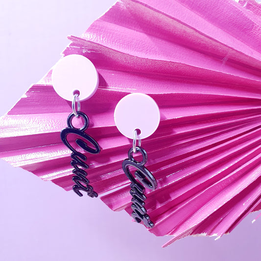 Pastel Lilac & Black Cunty Drop Earrings