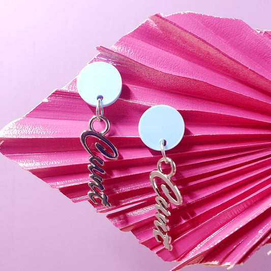 Pastel Blue & Silver Cunty Drop Earrings